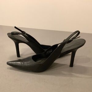 None West black leather, high heel pointy toe sling backs size 8.5M